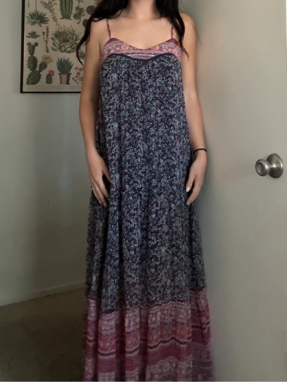 Xhilaration Navy and Red Floral Tiered Maxi Dress
